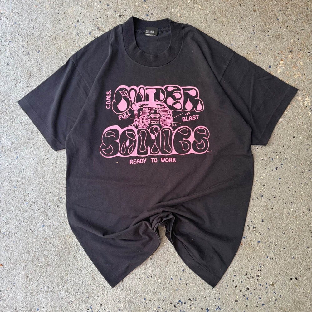 Vintage Screen Stars Best Super Sonics Boombox Graphic T-Shirt Black Pink Large